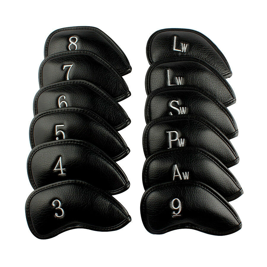 12pcs Us Black Leather Golf Iron Head Covers For Ping Callaway Taylormade Mizuno