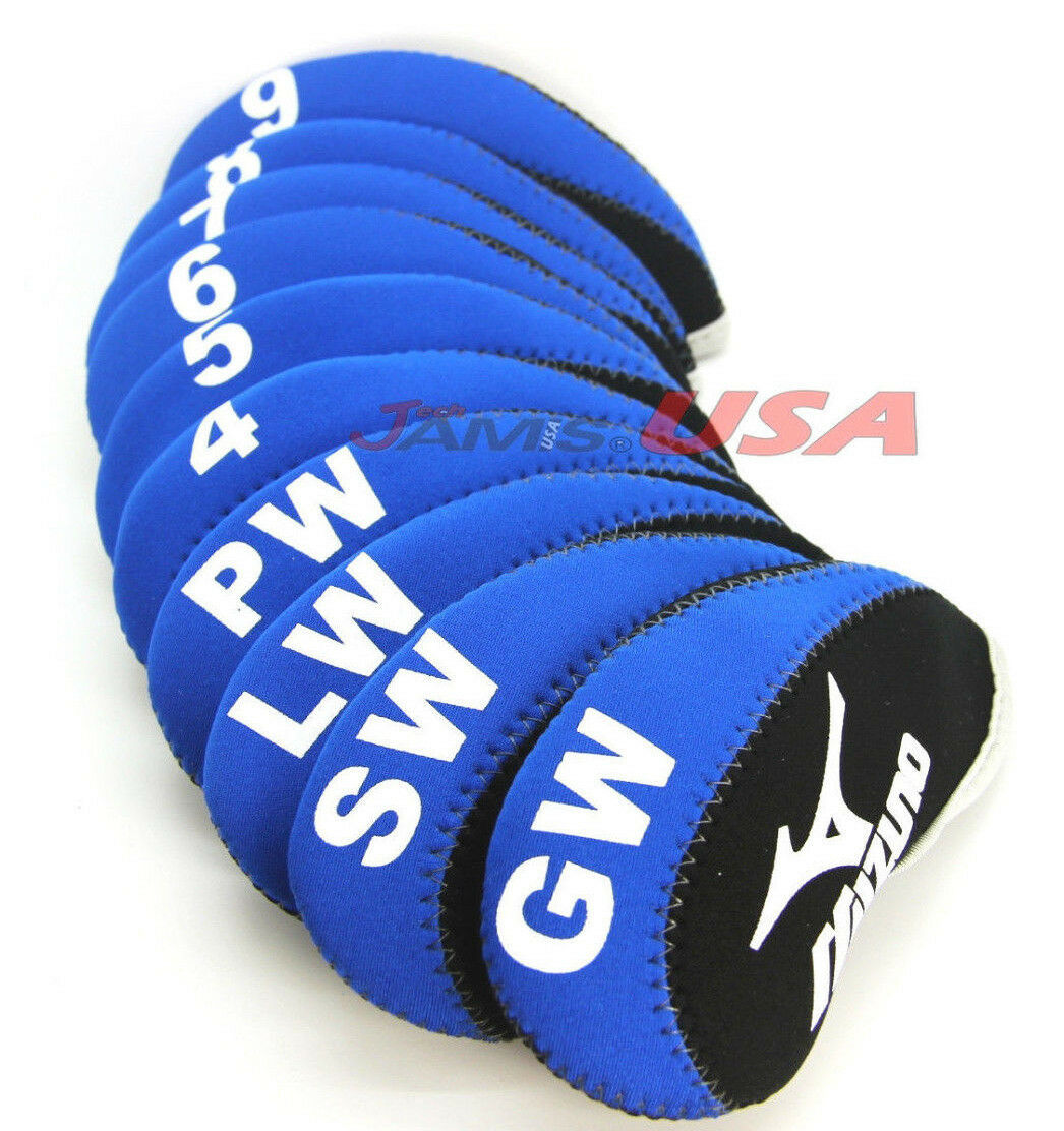 Mizuno Blue & Black Color Golf Iron Headcover 10 Pcs Set Head Covers Neoprene Us