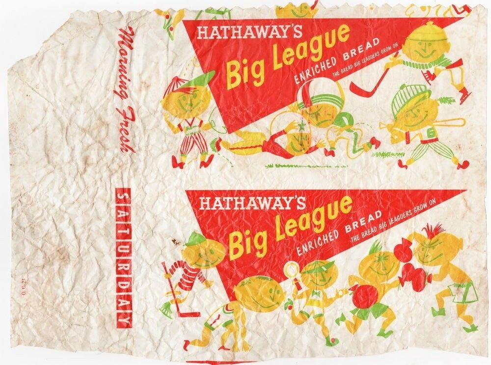 1950s Hathaway's Big League Enriched Bread Illustrated Wax Paper Wrapper